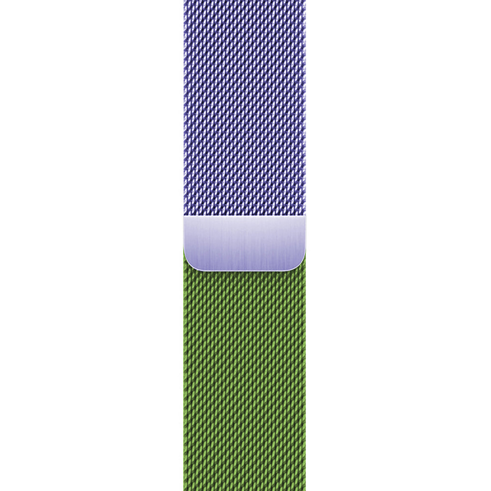 For Apple Watch Ultra / Ultra 2 49mm / 9 8 7 45mm / 6 5 4 SE (2022) SE (2023) SE 44mm / 3 2 1 42mm Milanese Mesh Watchband - Purple+Green For Apple Watch Ultra / Ultra 2 49mm / 9 8 7 45mm / 6 5 4 SE (2022) SE (2023) SE 44mm / 3 2 1 42mm Milanese Mesh Watchband - Purple+Green